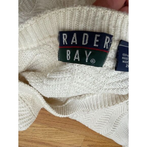 VTG Trader Bay Men's Sweater 2XL Cotton Cream Chevron Knit Hand Framed USA - Picture 4 of 8